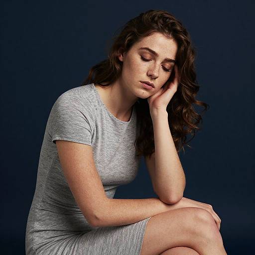 Pensive Woman Against Dark Blue