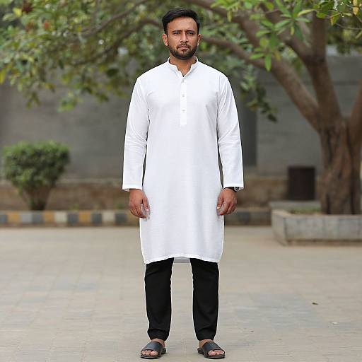 Man in White Kurta Garden Scene