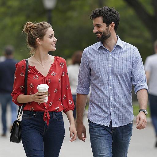 Couple Walking and Smiling in Park