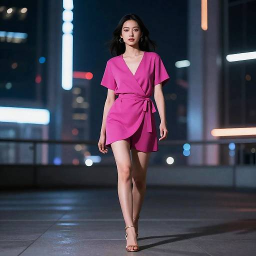 Magenta-Wrapped Artist in Neon Night City