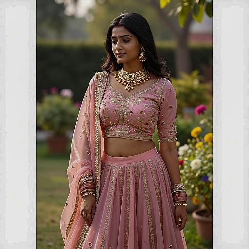 Young Indian Woman in Pink Ghagra Choli