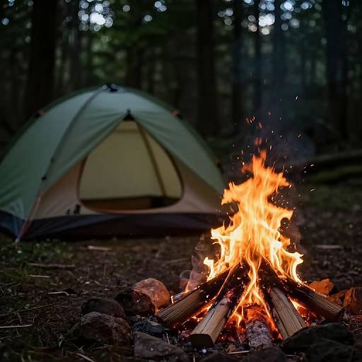 Campfire by Tent in Woods