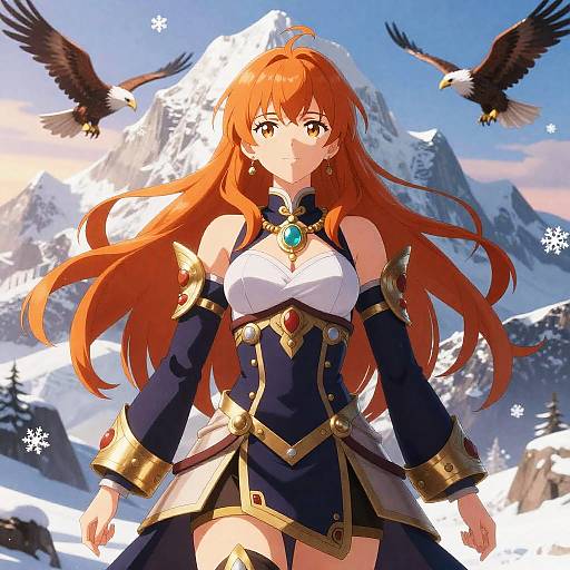 Confident Anime Warrior on Snowy Peak