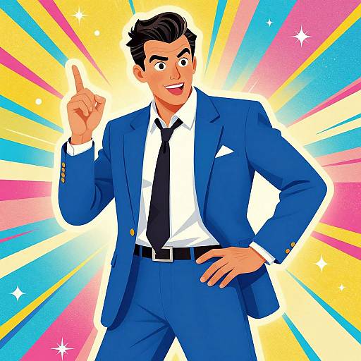 Stylish Man Amid Retro Geometric Burst