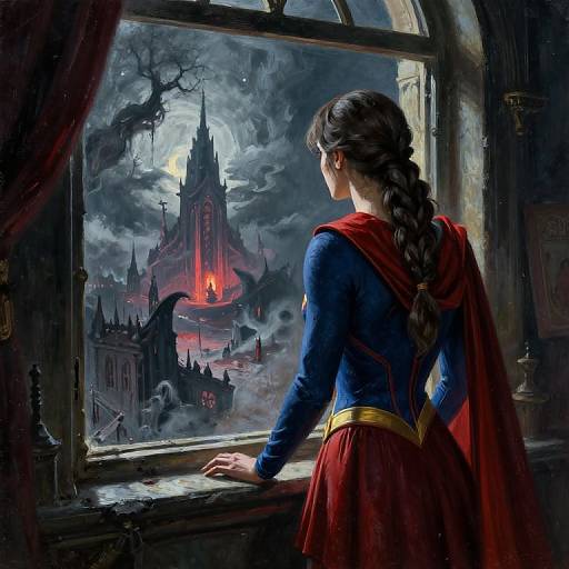 Supergirl Gazing at Apocalyptic Gothic Castle