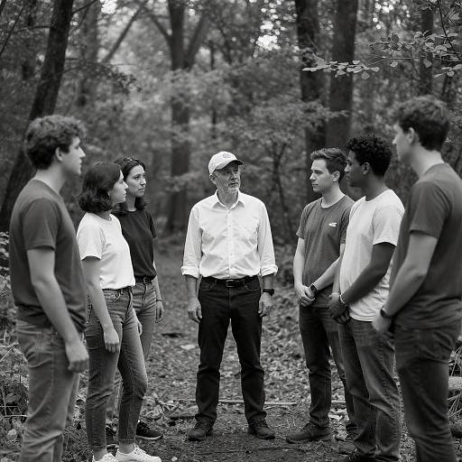 Monochrome Forest Group Around Central Man