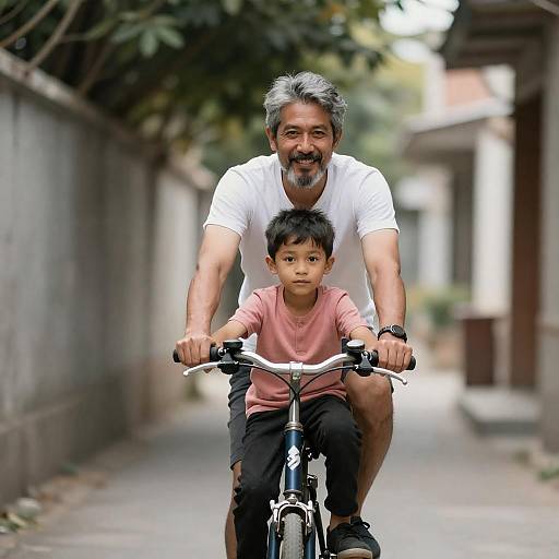 Joyful Bicycle Ride in Tree-Lined Alley