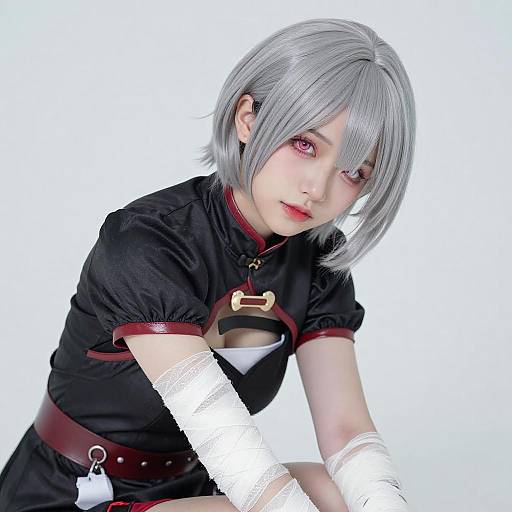 Young Woman in Silver Hair Cosplay