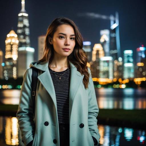 Young Woman in City Park at Night