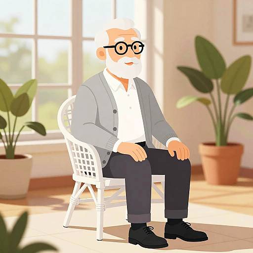 Elderly Man Fashion Portrait in Sunroom