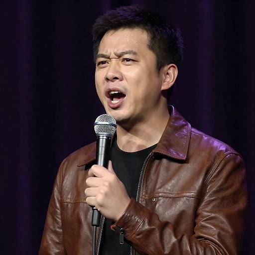 Passionate Man with Microphone on Stage