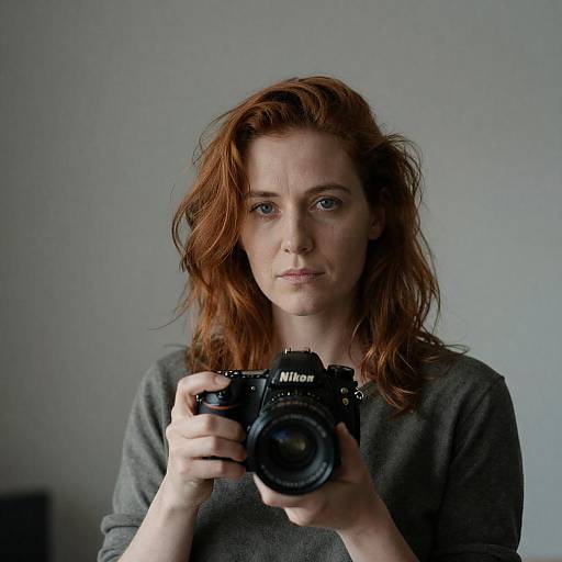 Portrait of Woman Holding Nikon Camera