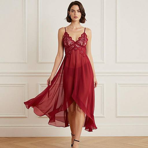 Elegant Woman in Airy Red Nightdress
