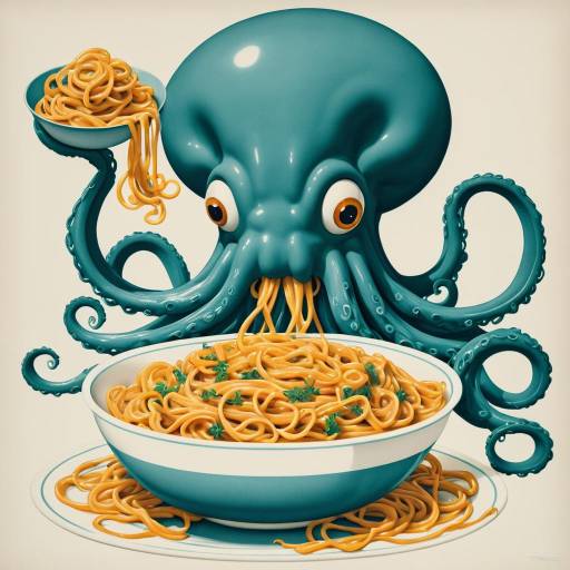 Anthropomorphic Octopus Eating Spaghetti