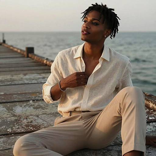 Cinematic Fashion Portrait at Seaside Pier