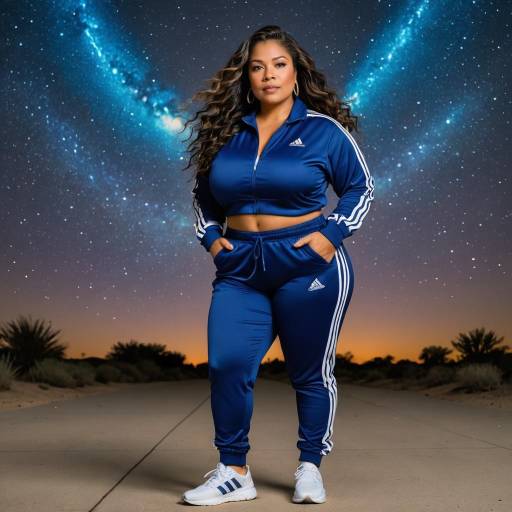 Elegant Lady in Galaxy with Tracksuit