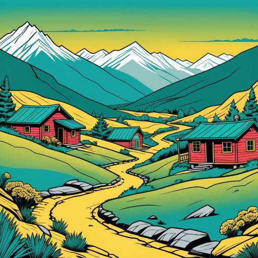 Illustrated Mountain Village Landscape