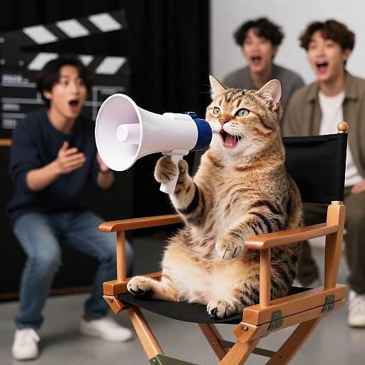 Cat Director with Human Actor Scene