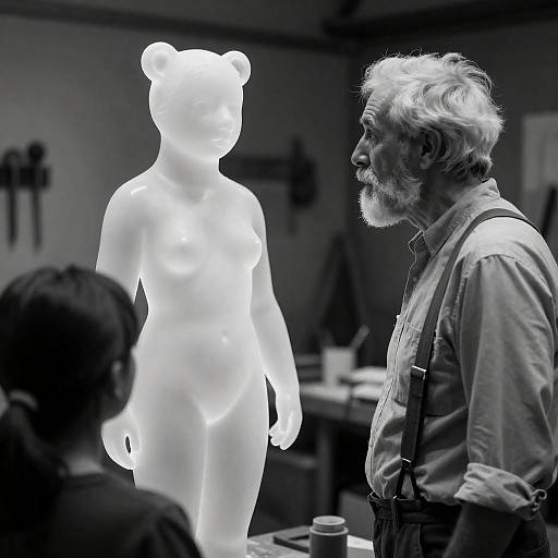 Elder Sculptor and Glowing Bear-Head Statue