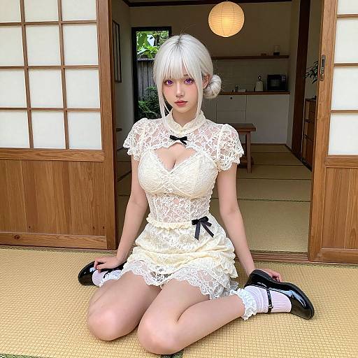 Photorealistic Blonde Girl in Lace Dress