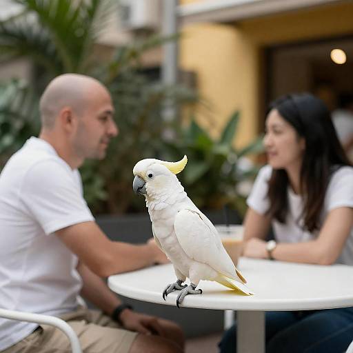 White Parrot at Outdoor Café Table