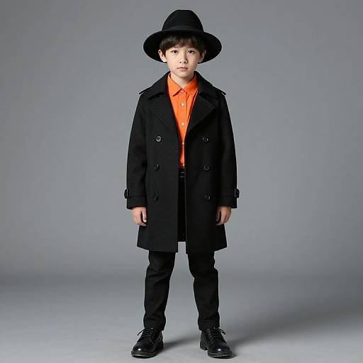 Boy in Black Hat and Coat