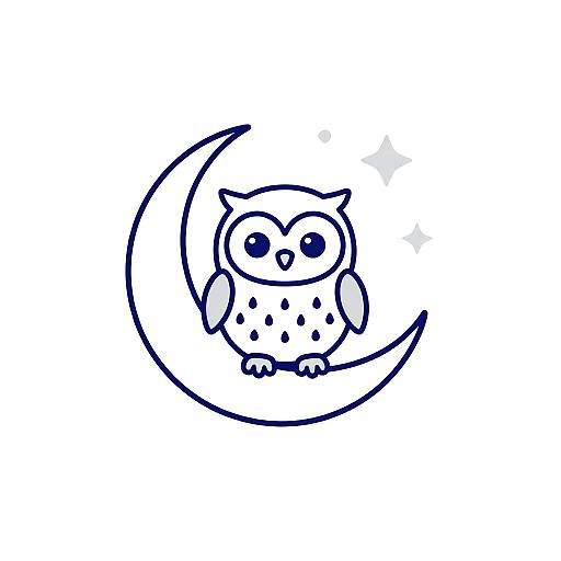 Smiling Baby Owl on Crescent Moon