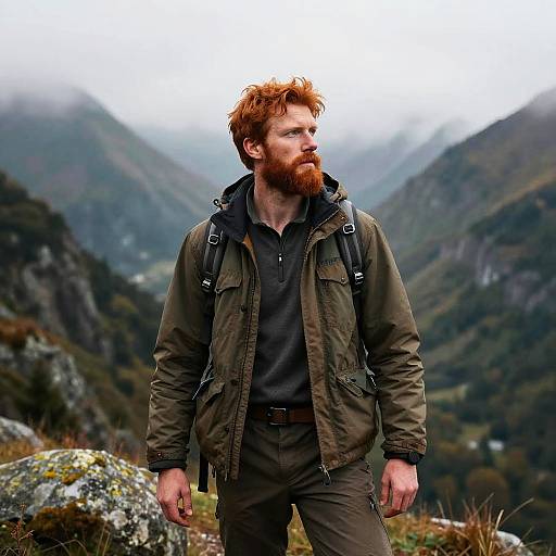 Adventurous Man in a Misty Landscape