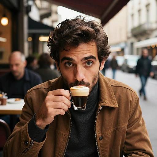 Expressive Italian Man Enjoying Espresso