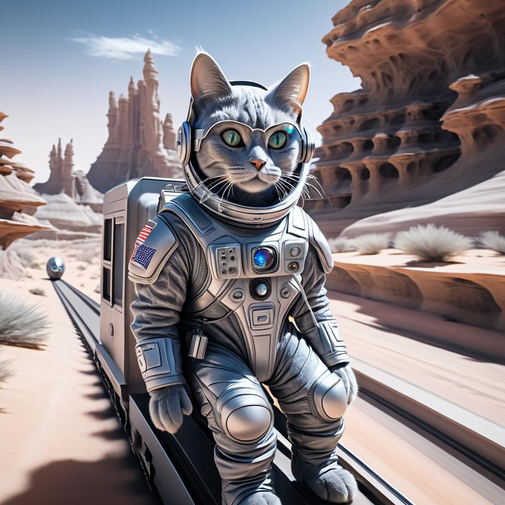 Spacefaring Cat on an Alien Train