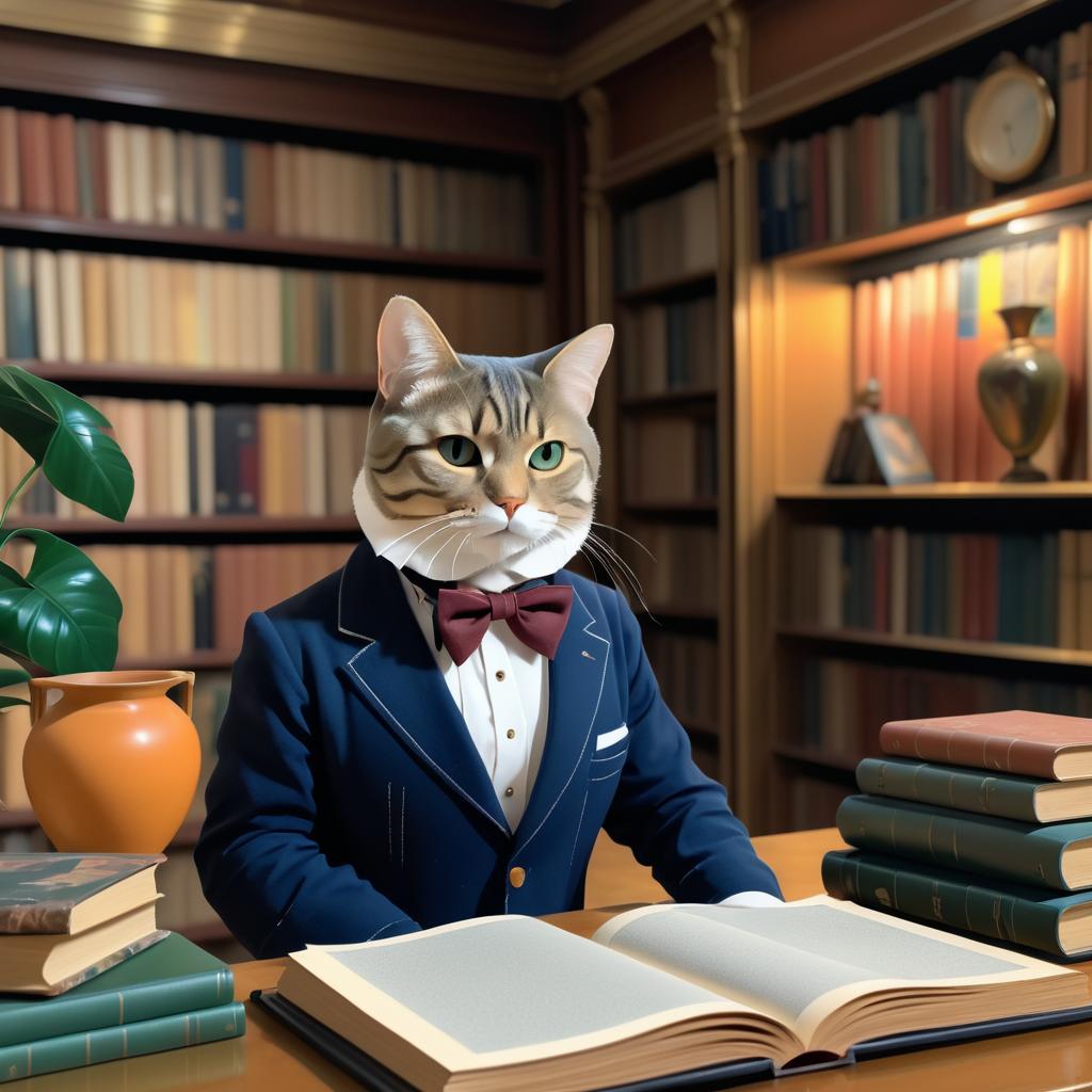 Charming Cat in a Parisian Library