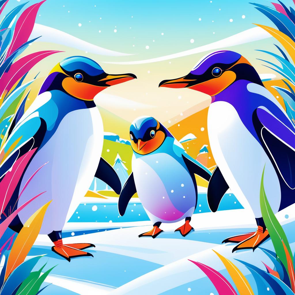 Cheerful Penguins in a Whimsical Landscape