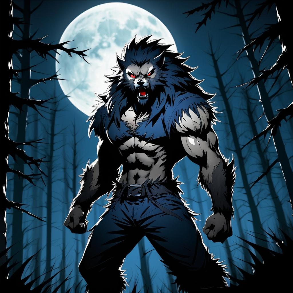 Fierce Werewolf in Dark Forest Scene