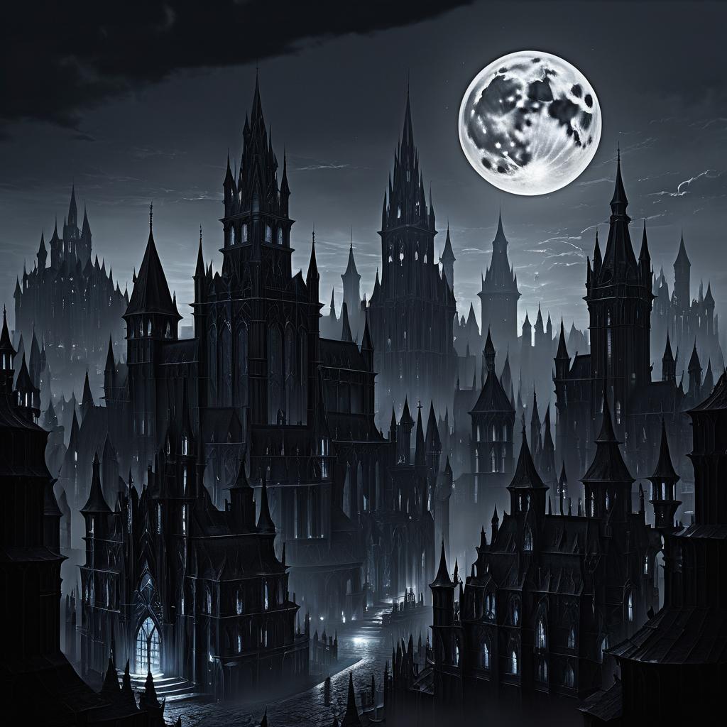 Mystical Necromancer City Under Moonlight