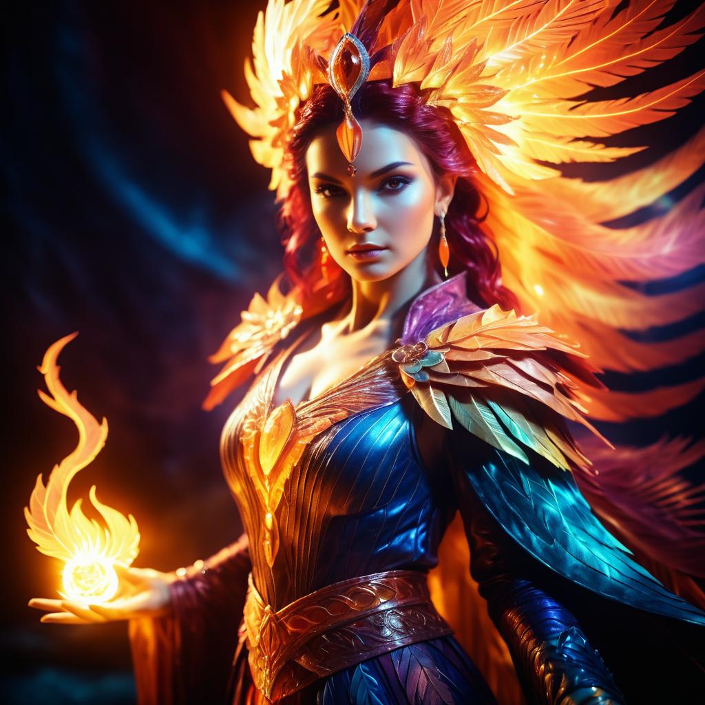 Cinematic Phoenix Sorceress in Pinhole Style