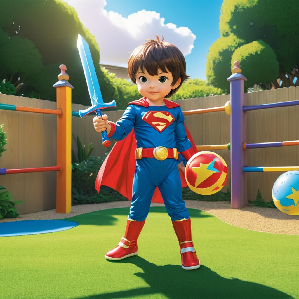 Playful Child in Superhero Costume