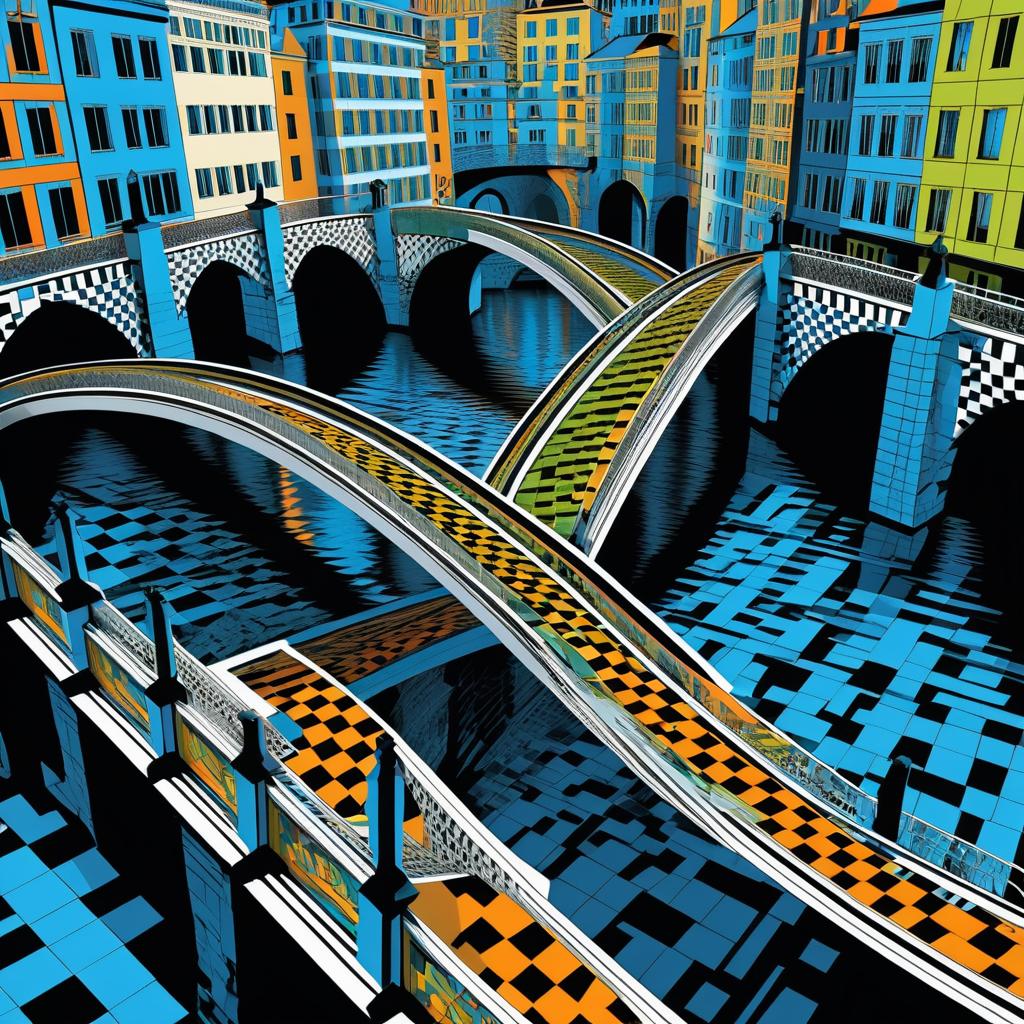 Intricate Bridge in Escher Graphic Style