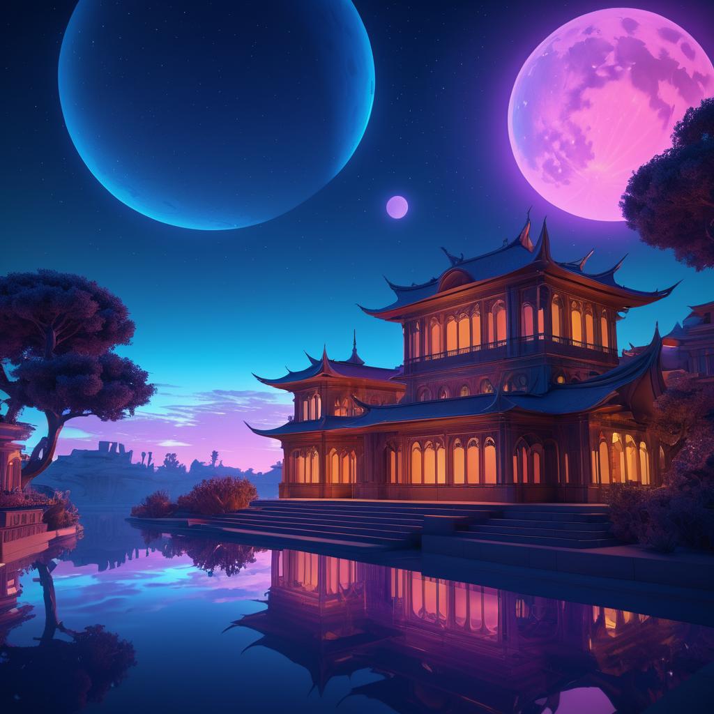 Surreal Moonlit Scene with Artistic Fusion