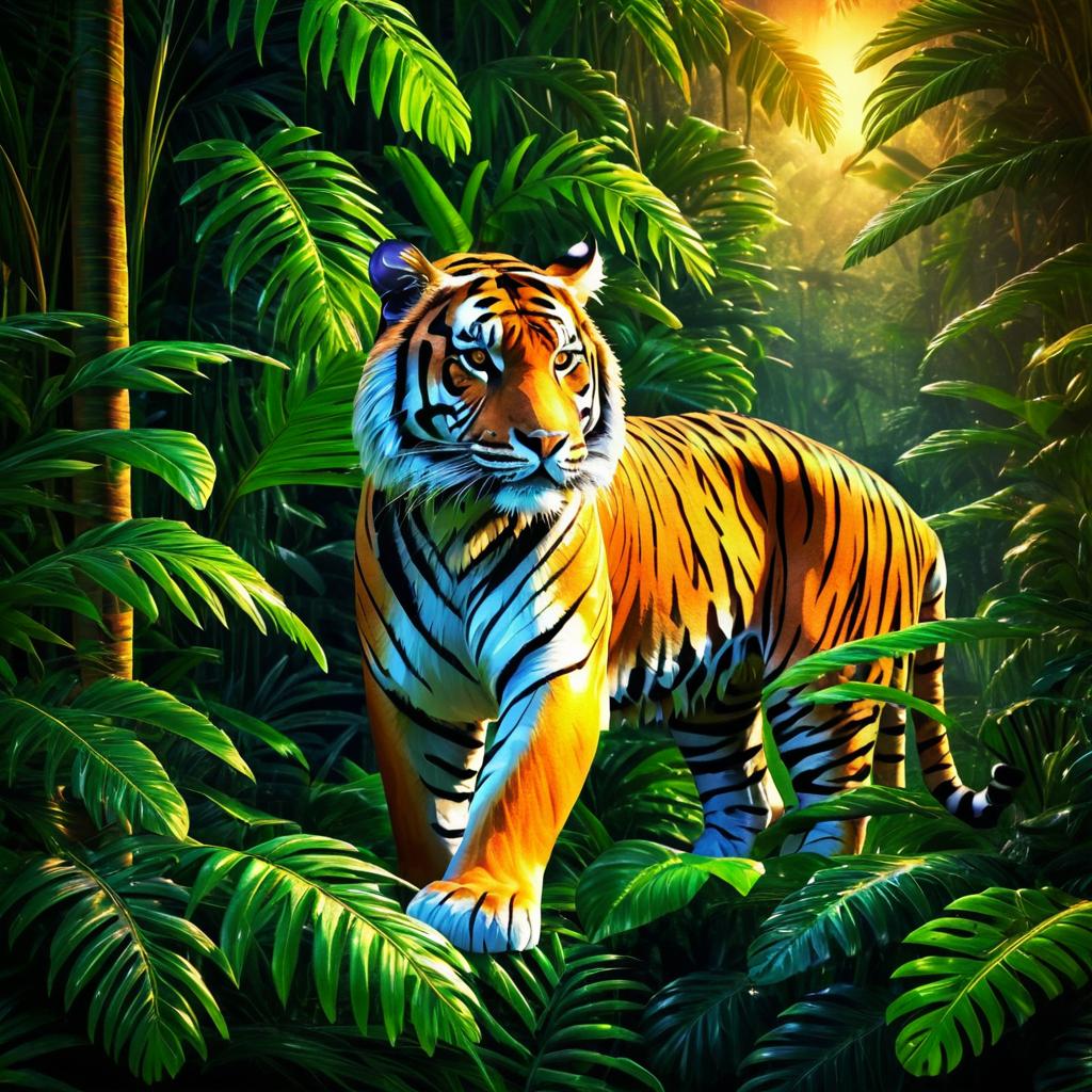 Majestic Tiger in Twilight Jungle Scene