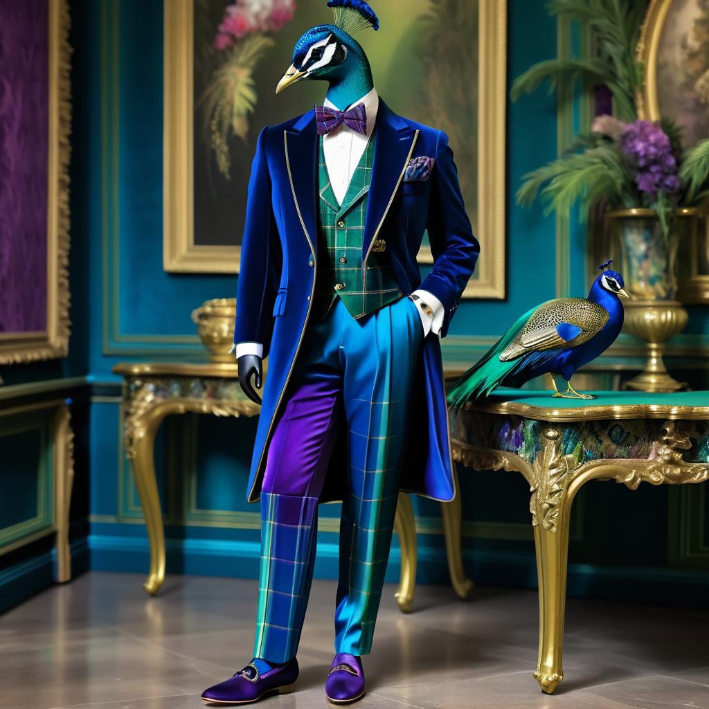 Elegantly Dressed Peacock in Velvet Attire