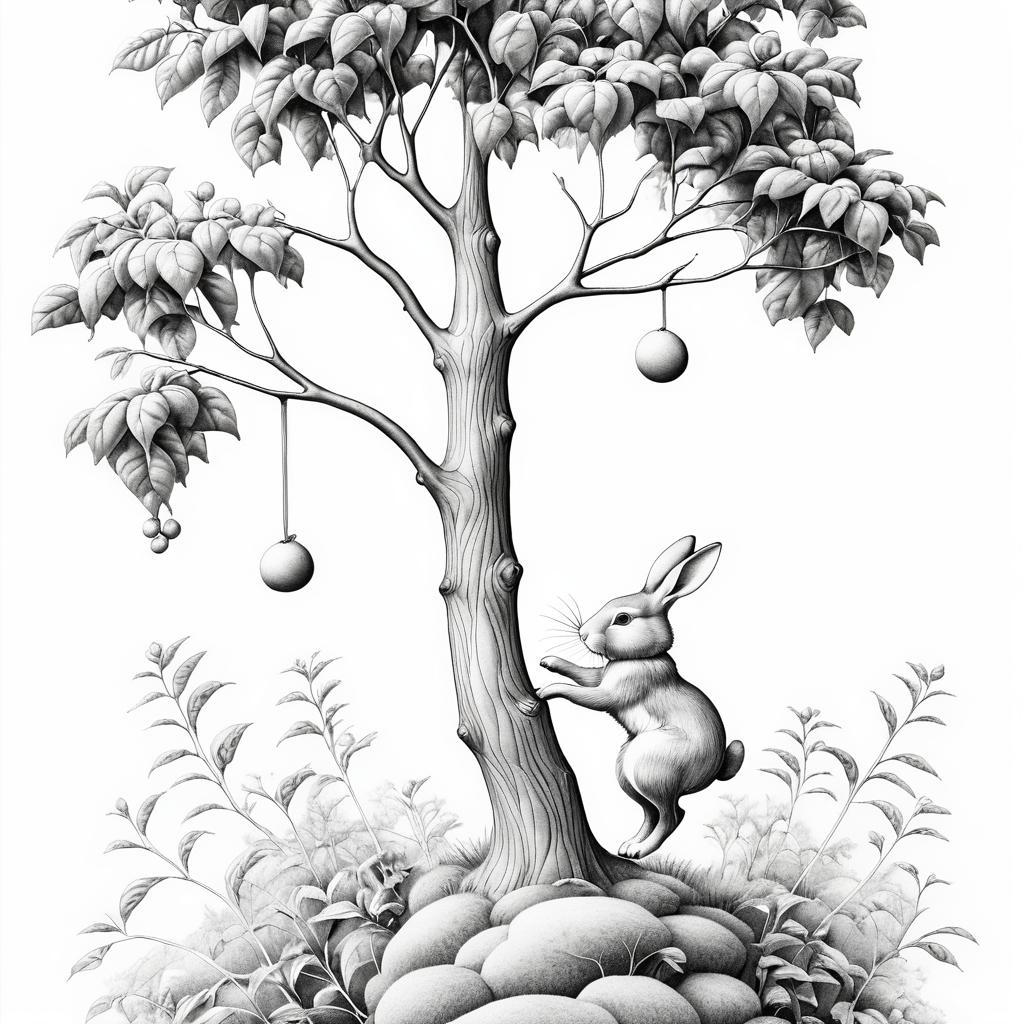 Whimsical Rabbit Climbing Gumdrop Tree Art