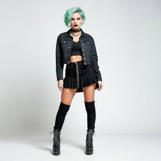 Edgy Female in Mint Hair and Black Dress