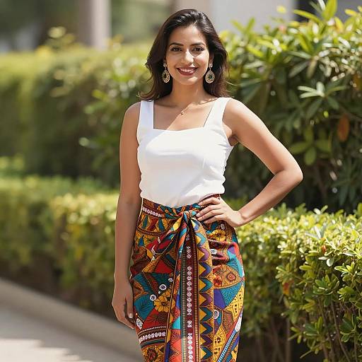 Confident Indian Woman Outdoors in Colorful Skirt