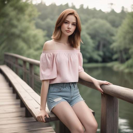 Young Woman Sitting on Wooden Bridge