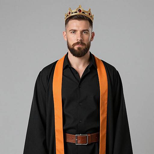 Bearded Man Wearing Crown and Outfit