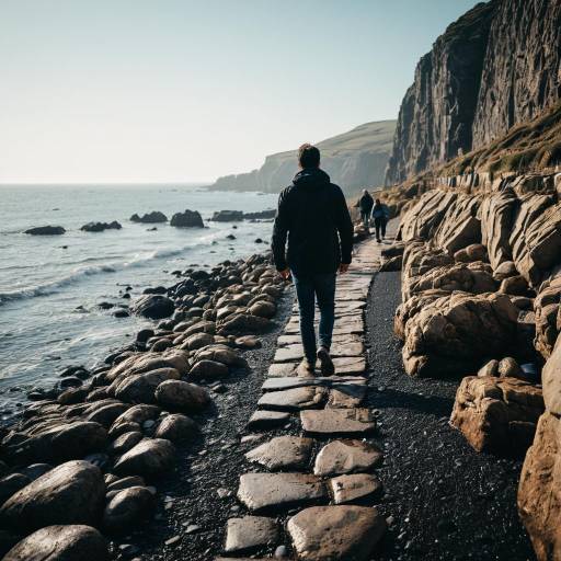 Man Walking on Rocky Coastal Path