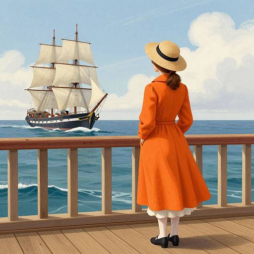 Vintage Maritime Woman on Deck