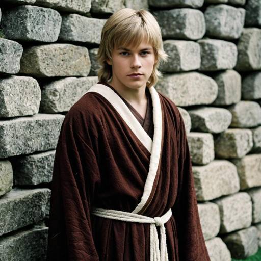 Young Man in Anglo-Saxon Robe by Stone Wall