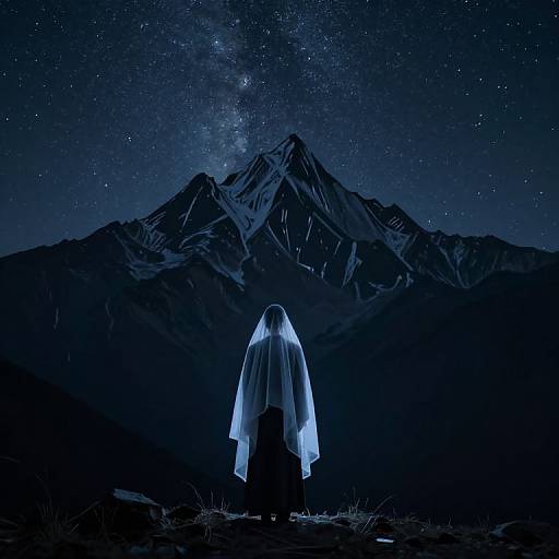 Solitary Figure Beneath Spectral Mountain