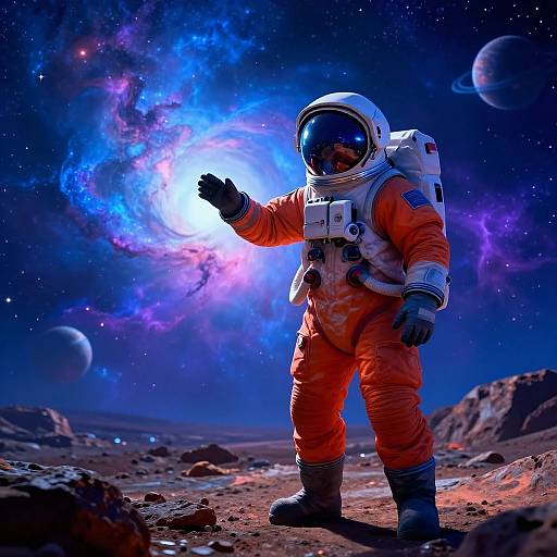 Astronaut Exploring Vivid Alien Landscape